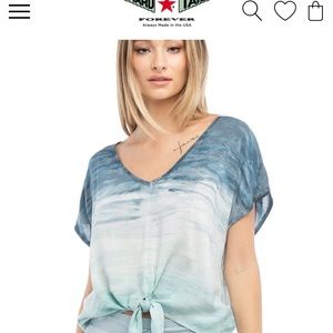 Hard ⭐️ Tail Forever S Blue Tie-dye Short-Sleeve Tie Front Top